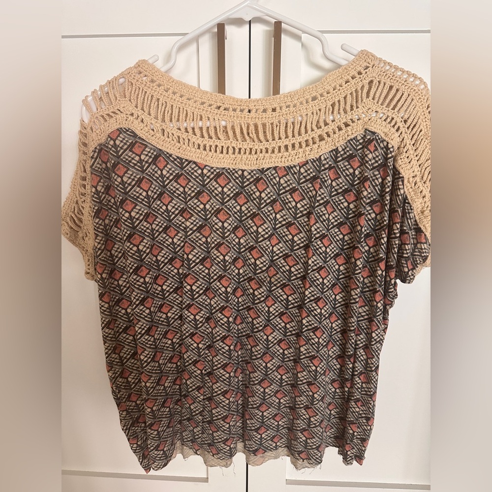Free People Crochet Blouse Tan and Black